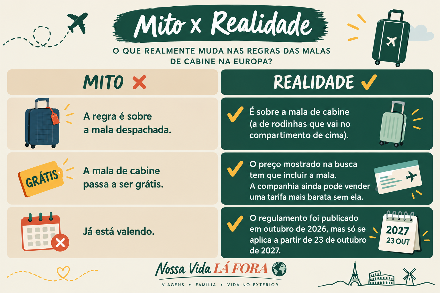 Bagagem de mão na Europa: mito e realidade sobre a nova regra da UE